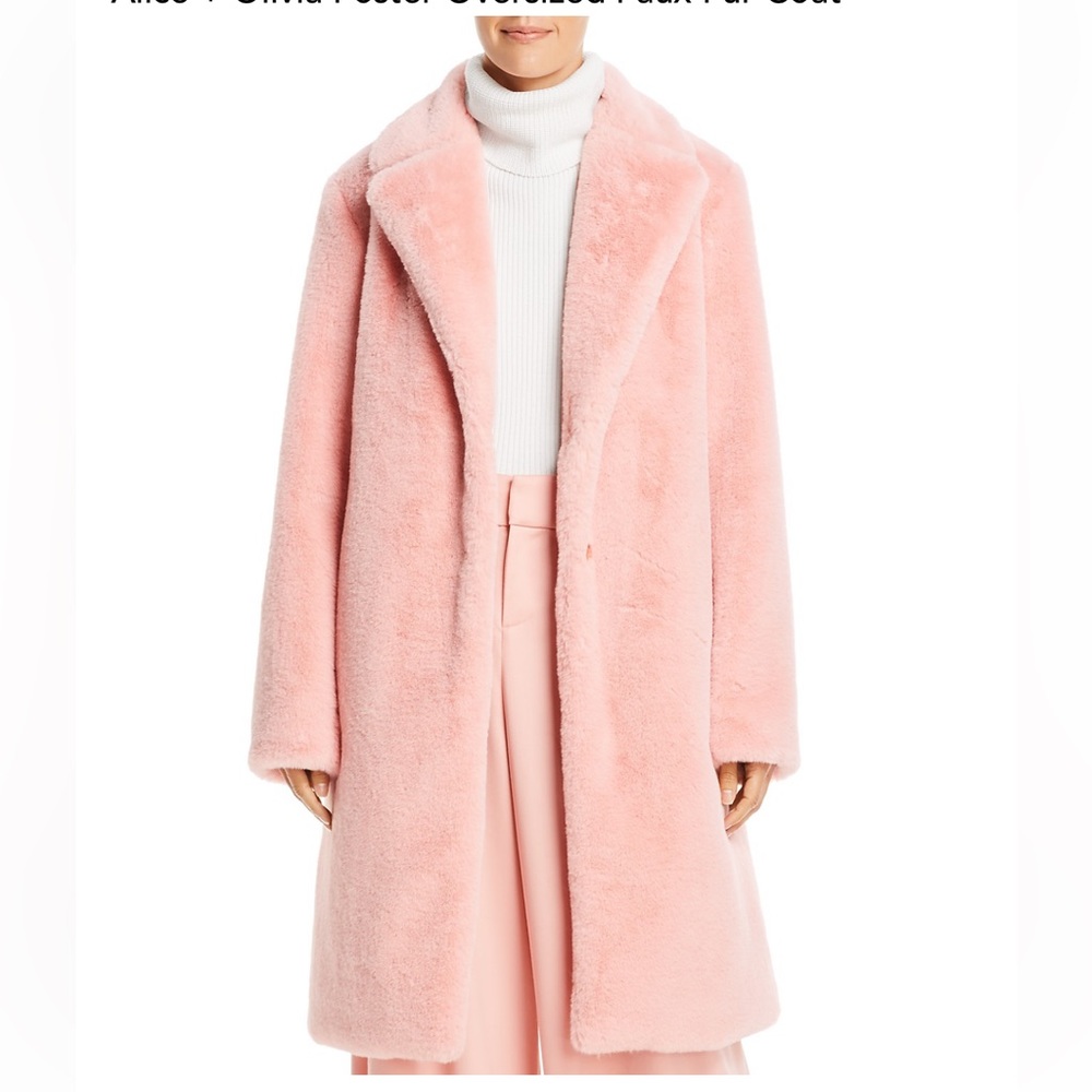 Alice + Olivia Blush Pink Faux Fur Coat M